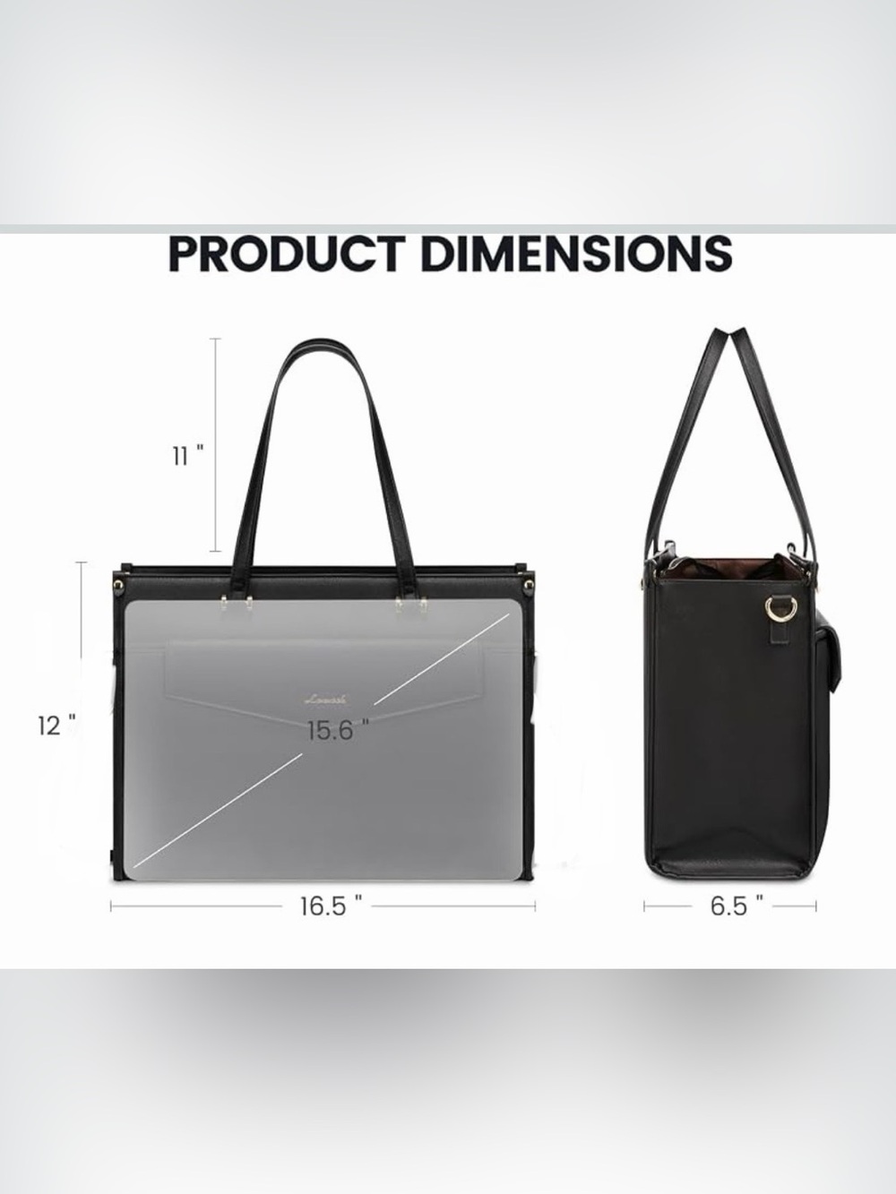Black faux saffiano leather 15.6 in laptop work tote